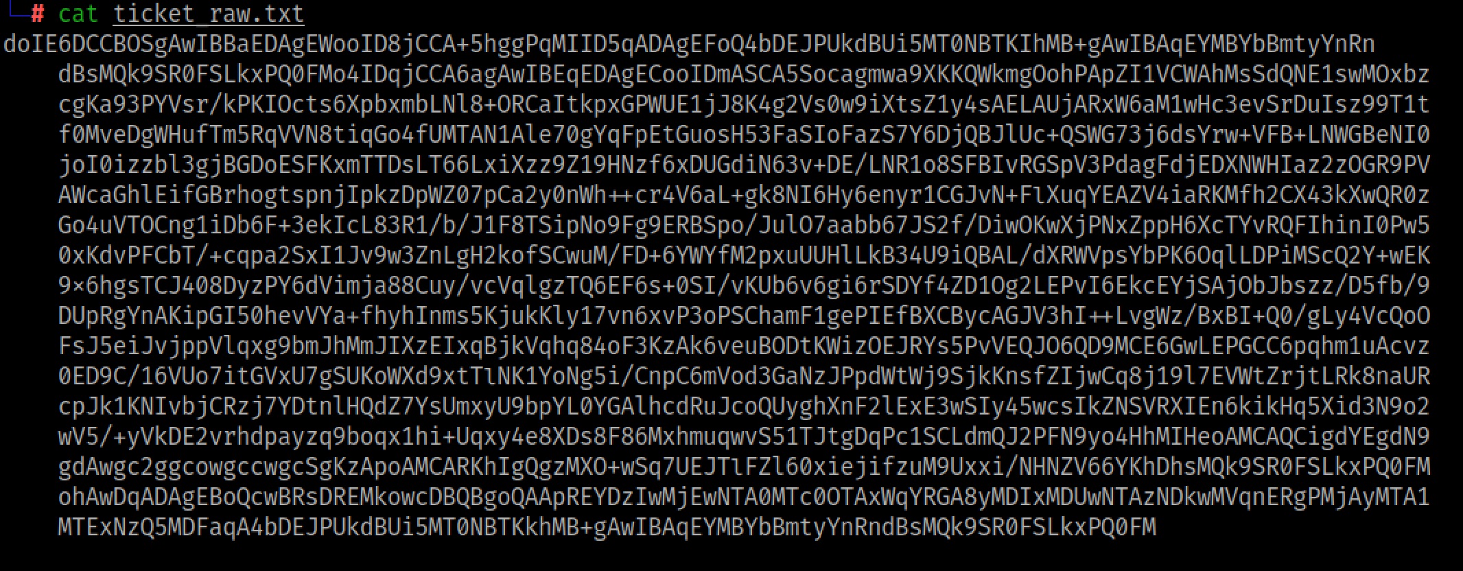The base64 ticket data copied into a file