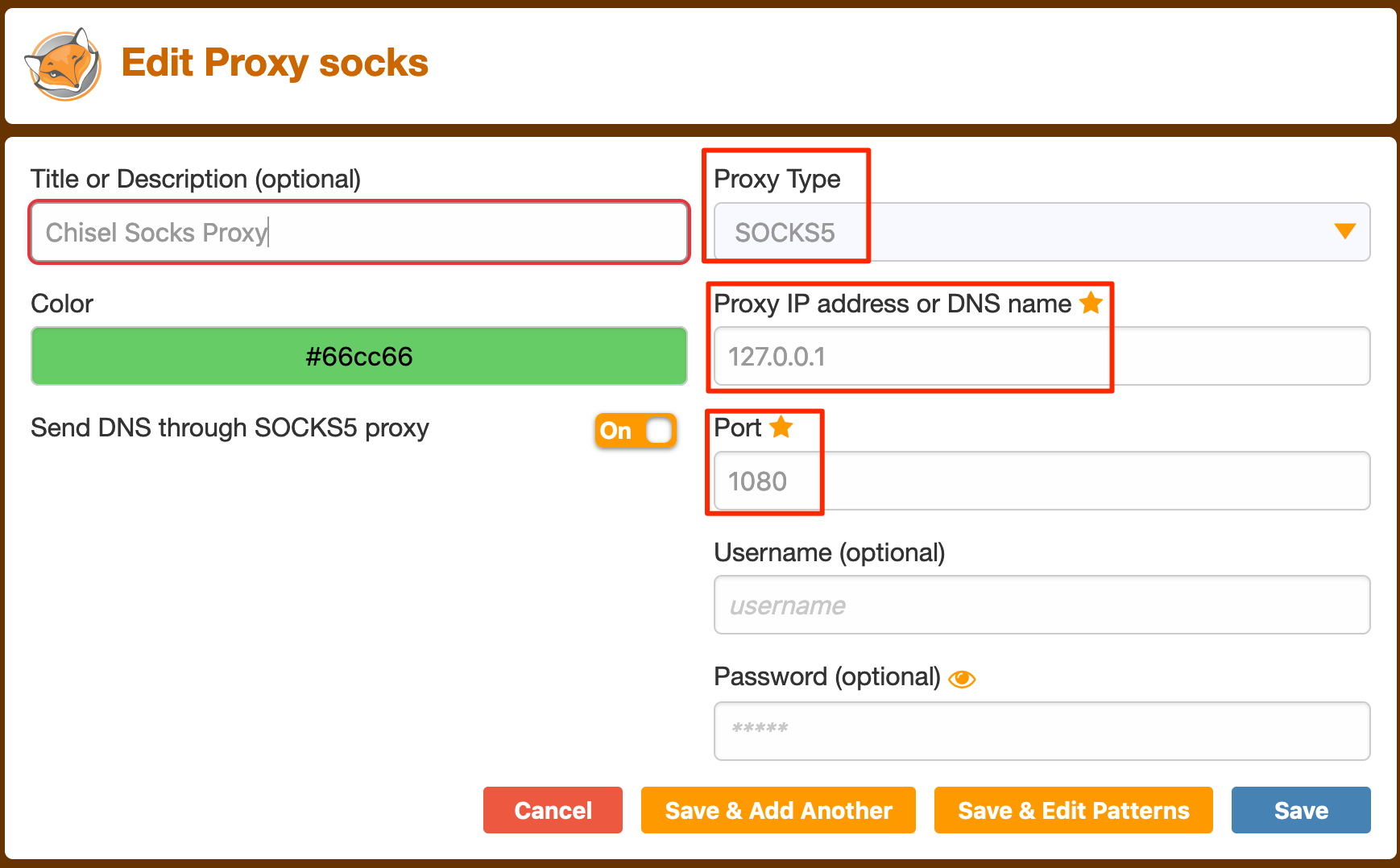 Creating a new FoxyProxy rule for our Chisel SOCKS proxy
