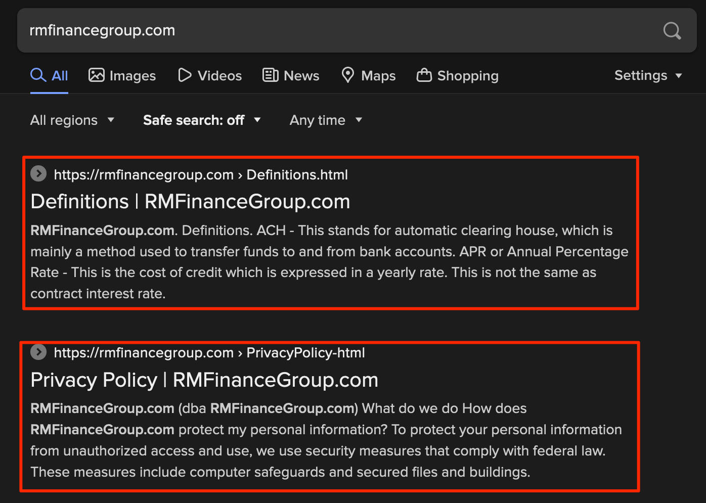 Viewing cached search results for the expired RMFinanceGroup.com domain