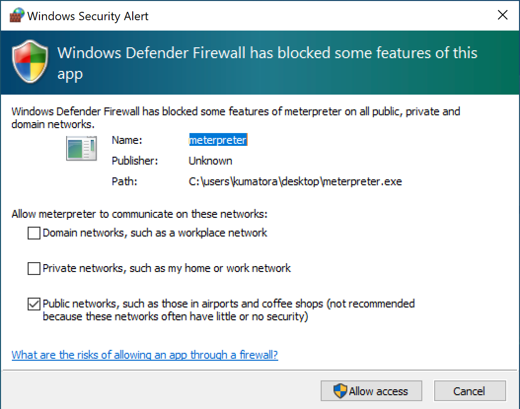Opsec-unsafe Windows firewall consent popup