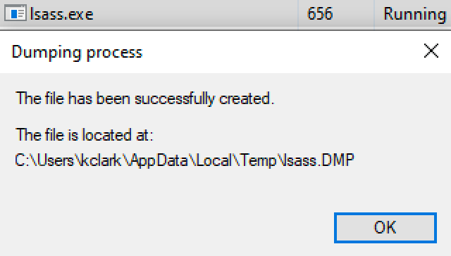 Creating a dump file through Task Manager