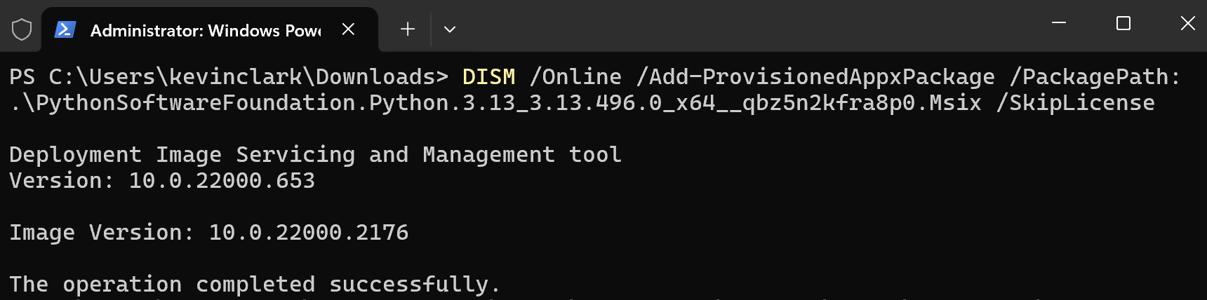 Using dism.exe to Install Python From MSIX File