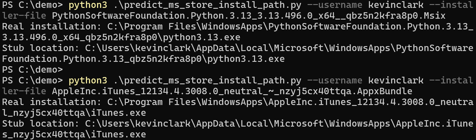 Predicted Executable Path for Python and iTunes Applications