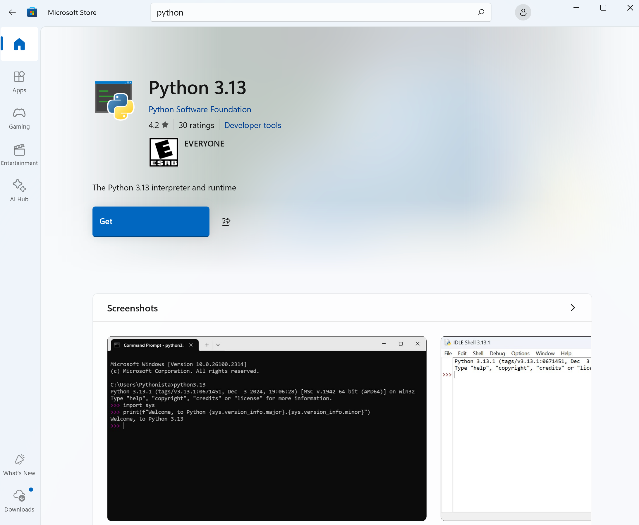 Python Available in Microsoft Store