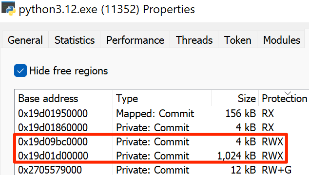 Read-Write-Execute Memory Found in python.exe