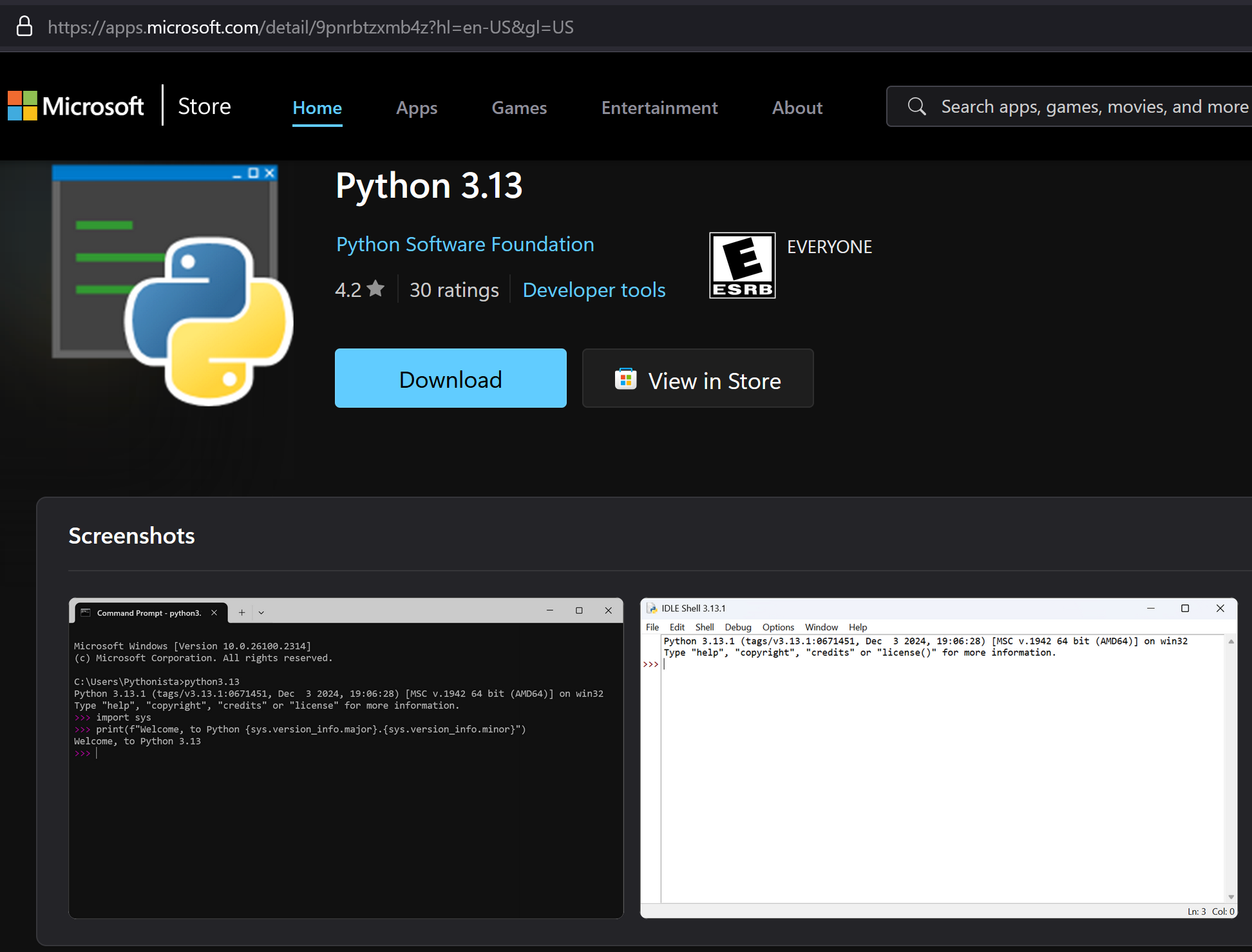 Opening Python Store Page in Browser