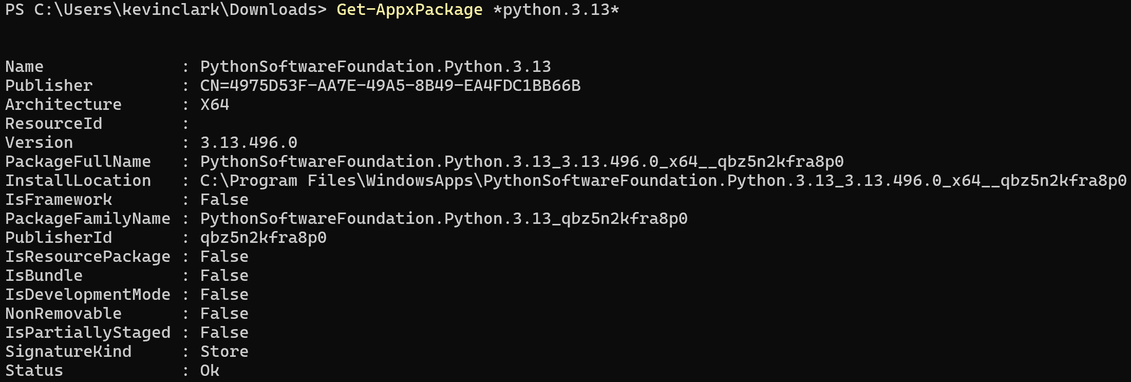 Showing Python App Installation