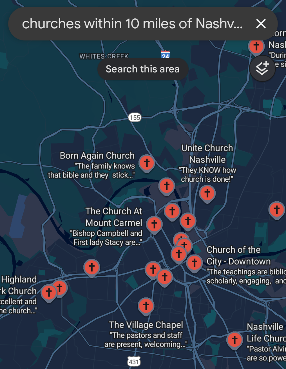 Churches Within 10 Miles of Nashville