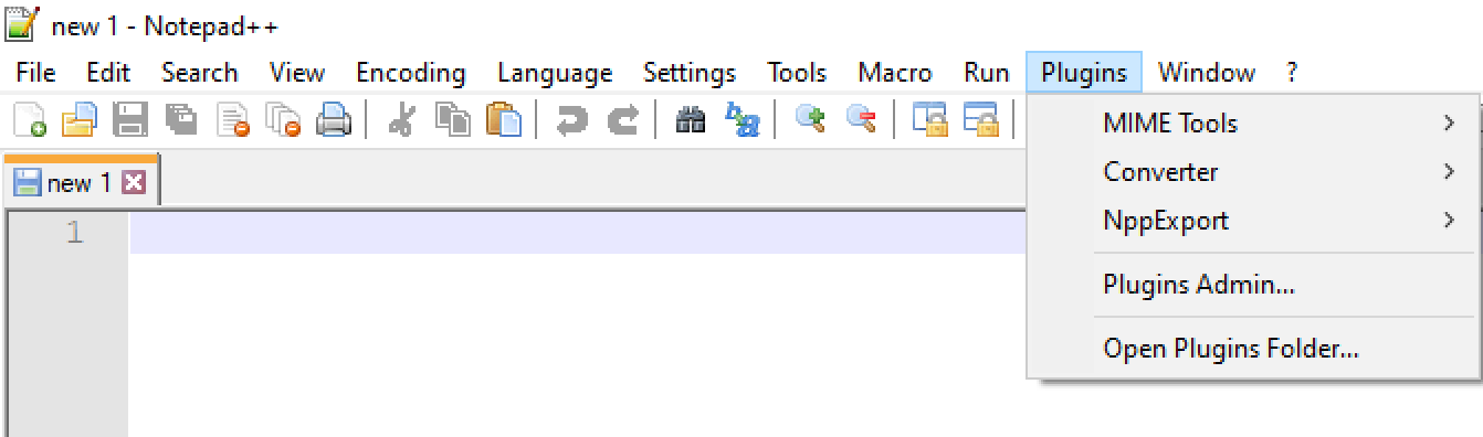 Viewing Default Notepad++ Plugins in Plugins Menu Bar