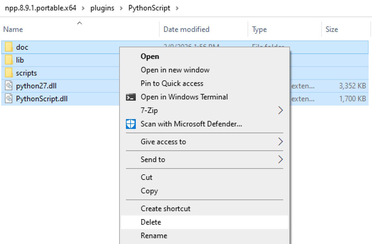 Clearing Out PythonScript Plugin Folder