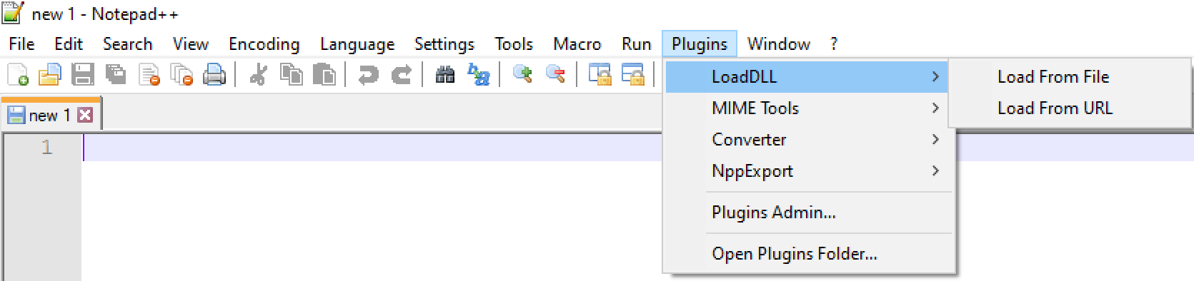 New LoadDLL Plugin Registered in Notepad++