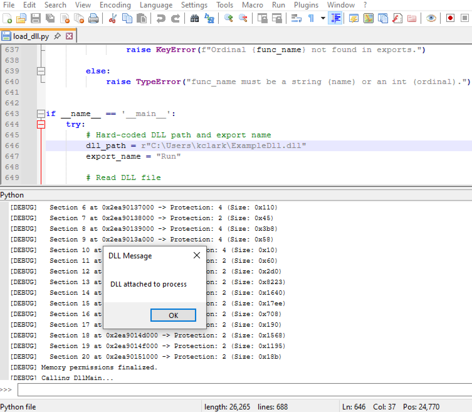 Reflectively Loading DLL File Inside PythonScript Interpreter