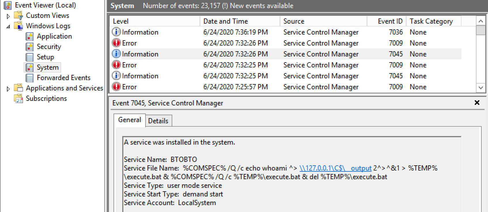 Opening up our old friend Event Viewer on the remote host