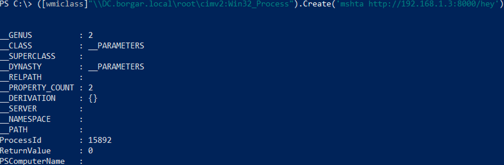 Creating a wmiclass object on the Domain Controller and creating a remote process