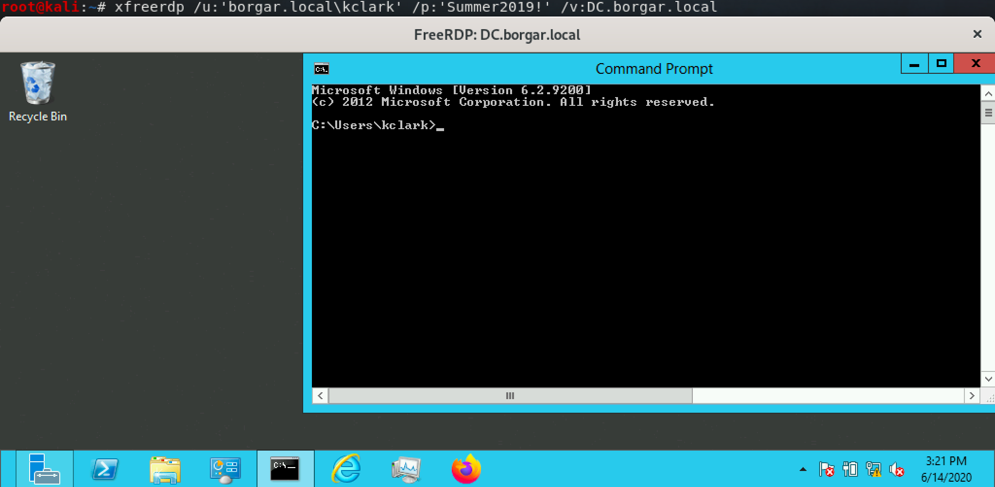 Using XFreeRDP to log in from Kali Linux