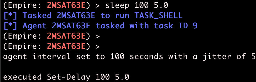 Executing `sleep 100 5.0` to make the agent randomly wait between 95 and 105 seconds between each checkin