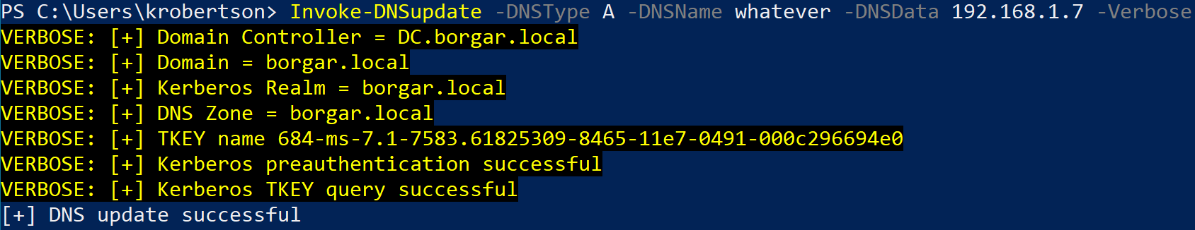 Creating a new DNS entry with the low-privileged krobertson account