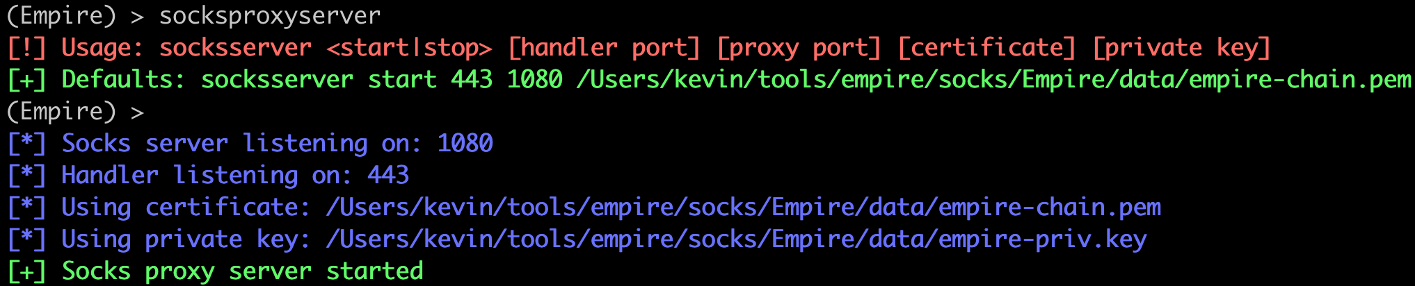 Starting the Socks server using our loaded plugin